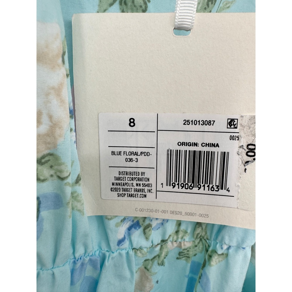 LoveShackFancy x Target Dress Womens 8 Blue NEW Floral Puff Sleeve Midi Belted - Picture 6 of 13